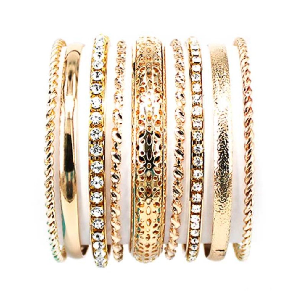 Multi Metal Bangle Rhinestone Mix Bracelet - Picture 1 of 1